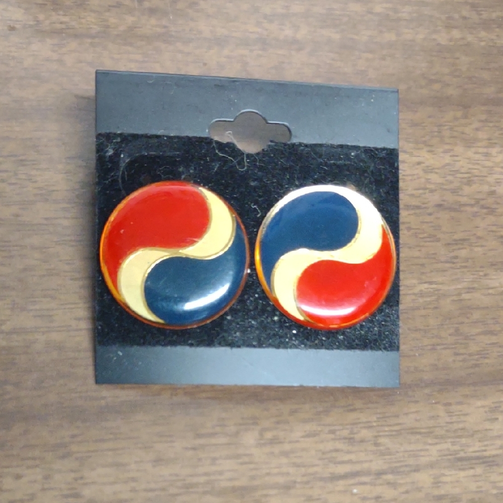 Enamel Red and Blue Yin Yang Post Earrings